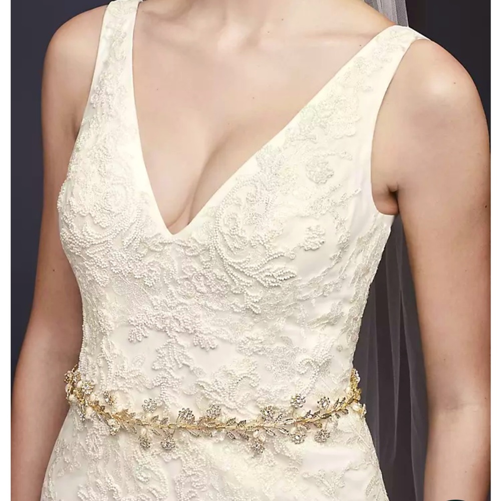 Davids Bridal Elegant Gold Floral Pearled Bridal Sash NWT